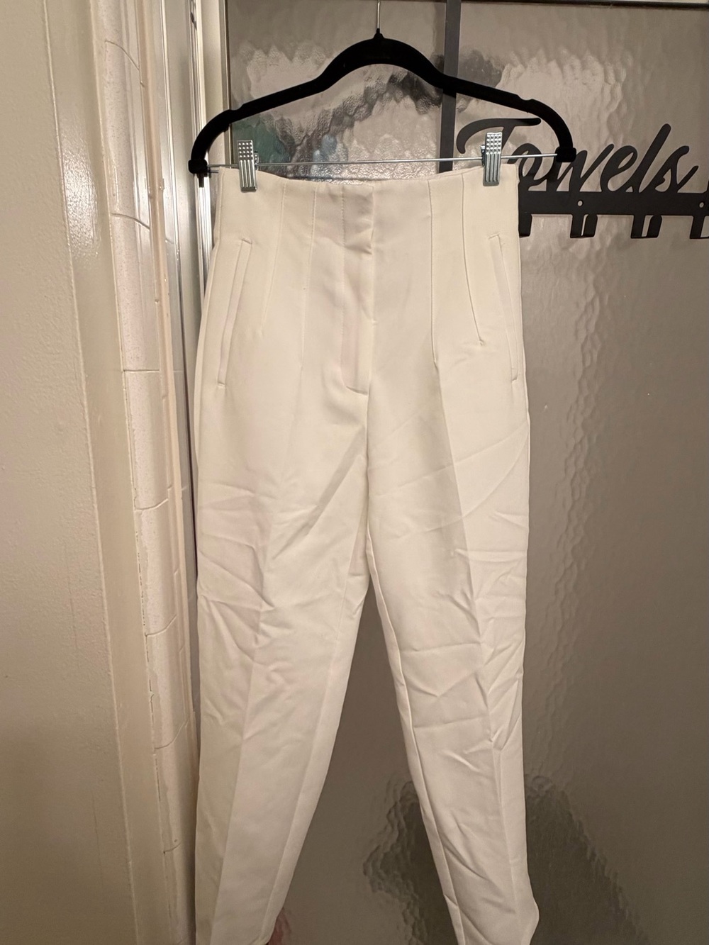 Zara White High-Waist Tailored Trousers